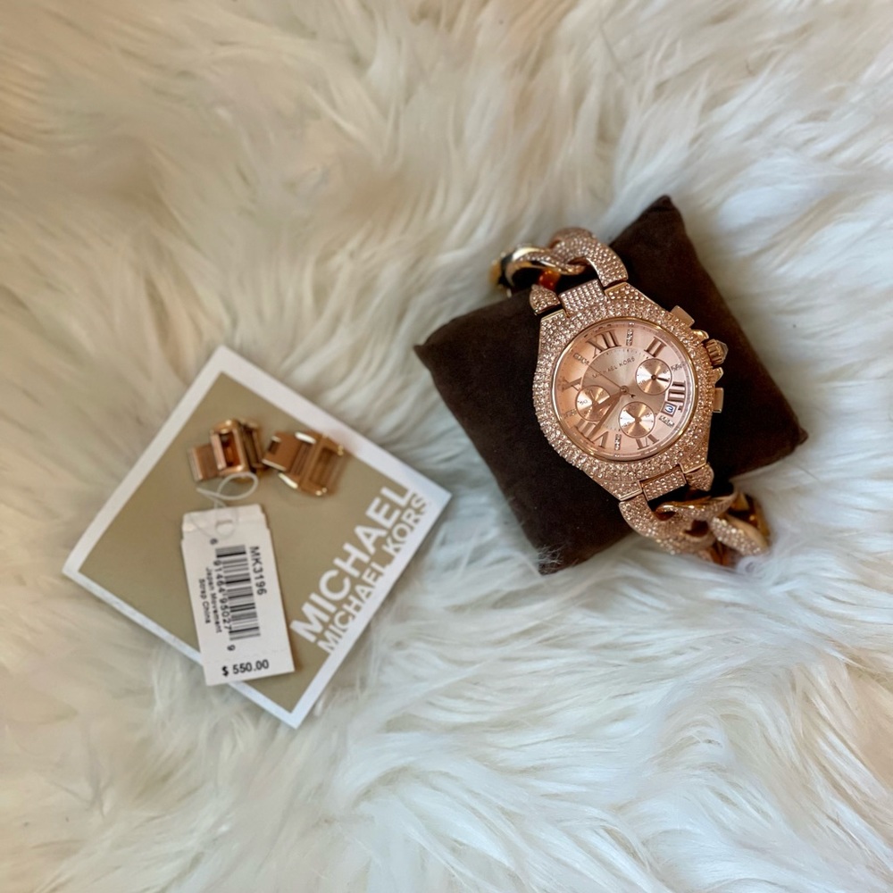 Michael Kors Rose Gold Crystal Watch (Free MK card holder included)